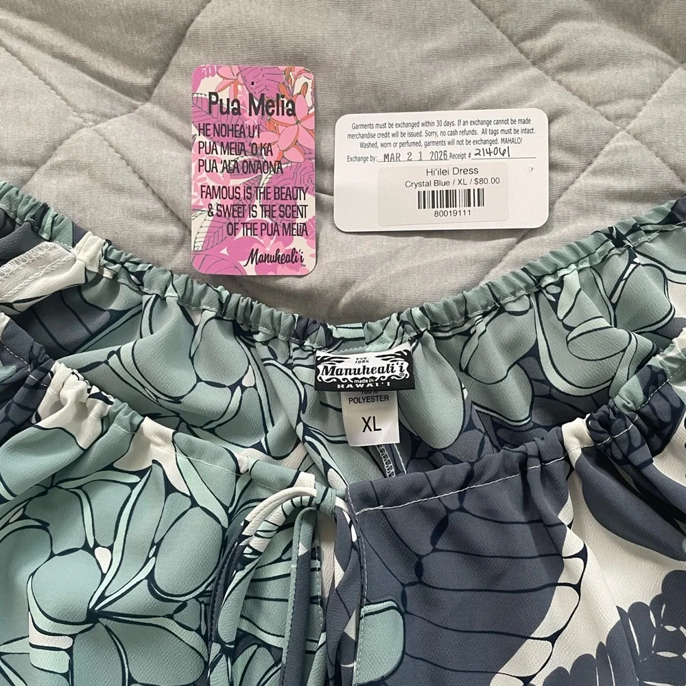 Manuhealii Hiʻilei Dress in Pua Melia Crystal Blue Size XL - Picture 3 of 3